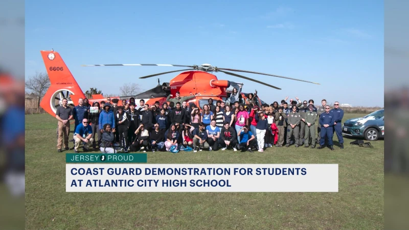 Story image: Jersey Proud: US Coast Guard lands helicopter at school for career day