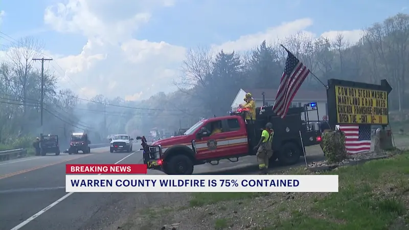 Story image: Officials: Warren County wildfire burns 100 acres of land, 75% contained