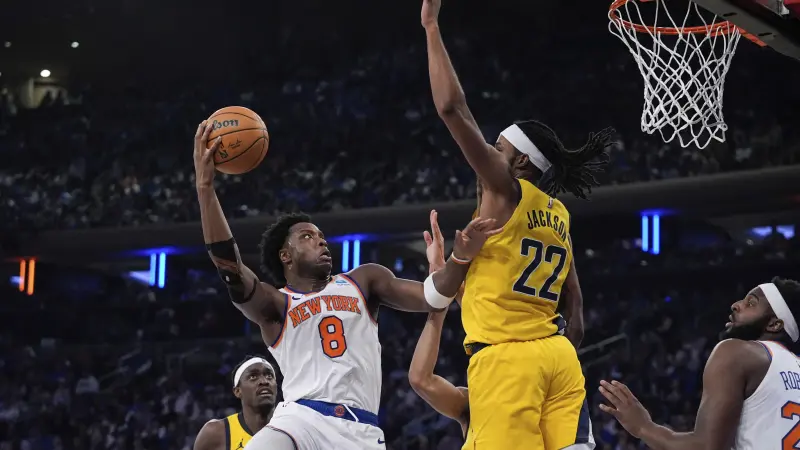 Story image: Knicks beat Pacers 121-117 in Game 1 of Eastern Conference semifinals