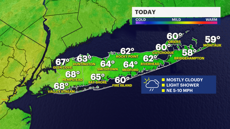 Story image: Mostly cloudy skies, cool temperatures and possible stray shower on Long Island
