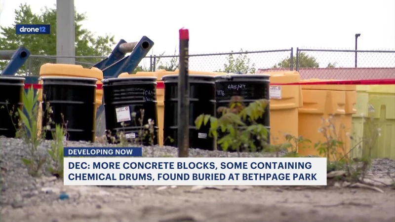 Story image: DEC: 6 more concrete blocks, some containing chemical drums, found buried at Bethpage Park