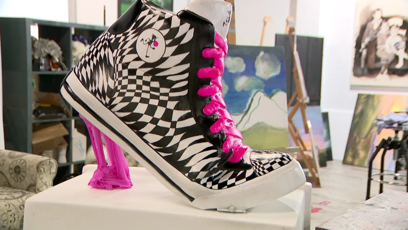 Story image: Ridgefield exhibit 'shoe-cases' artists' sneaker creations for charity