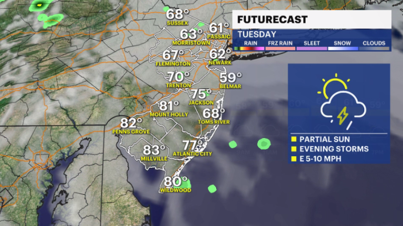Story image: Pop-up rain showers expected tonight into Tuesday morning