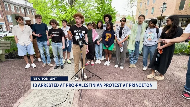 Story image: 13 students arrested for trespassing amid pro-Palestinian protest at Princeton University