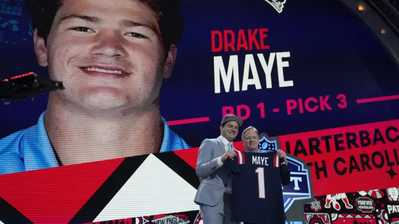Story image: Patriots select quarterback Drake Maye with No. 3 pick in NFL draft