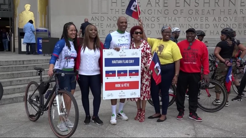 Story image: Cyclists pedal through Brooklyn during Haitian Flag Day Ride & Fête