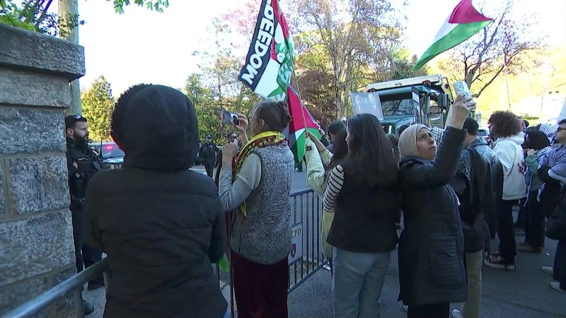 Story image: Pro-Palestinian demonstrators rally in Irvington during President Biden's visits to Westchester