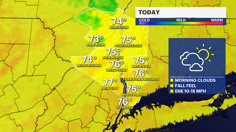 Story image: Cloudy morning before a pleasant, sunny afternoon in the Hudson Valley