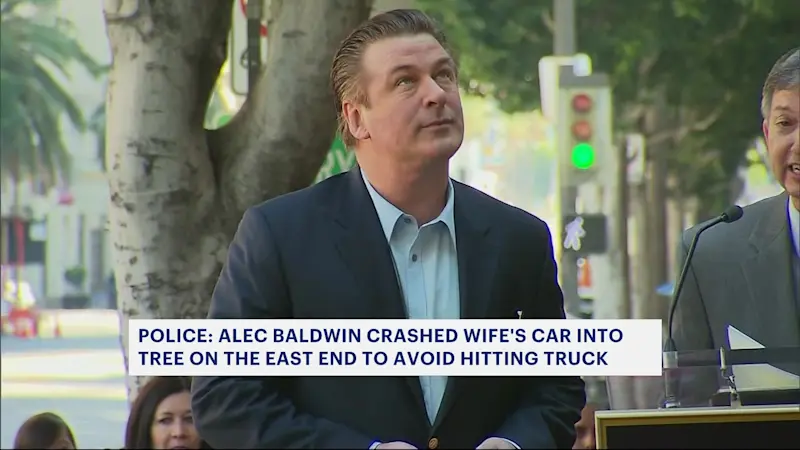 Story image: Alec Baldwin ‘fine’ after crashing wife's SUV into tree in East Hampton