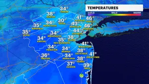 Breezy conditions, chilly temperatures and clouds in New Jersey