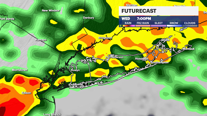 Story image: Heavy rainfall possible Wednesday on Long Island; watch for dangerous surf