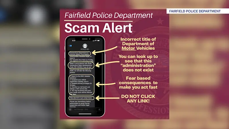 Story image: Police warn residents of scam text that claims to be from CT DMV