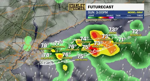 Story image: Humid, isolated storms Sunday on Long Island