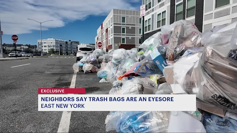 Story image: Residents say piled trash at East New York housing complex causing stench, blocked hydrants