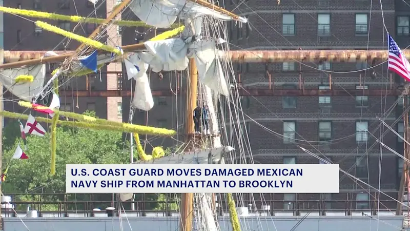 Story image: U.S. Coast Guard moves damaged Mexican Navy ship to Brooklyn
