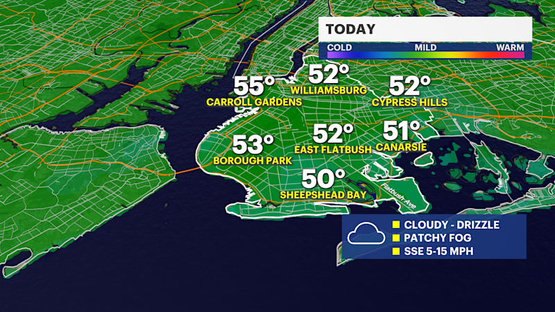 Story image: STORM WATCH: Drizzly today in Brooklyn; strong wind and storms arriving late Sunday
