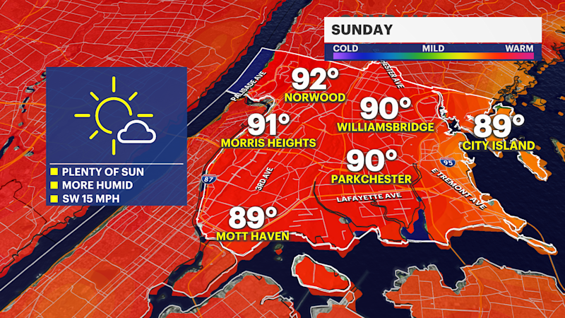 Story image: Dry and hot Sunday in The Bronx ahead of stormy week 