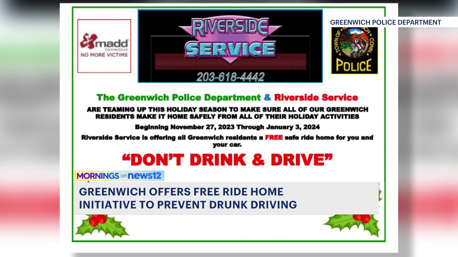 Greenwich launches Free Ride Home initiative to curb holiday drunk driving