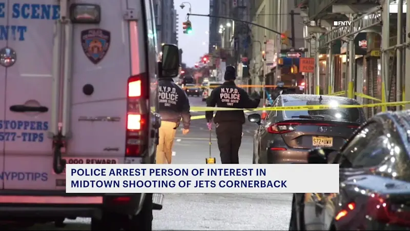 Story image: A person of interest is in custody in connection with the shooting of New York Jets’ Kris Boyd