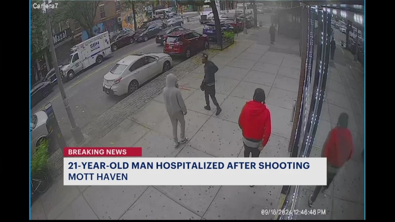 Story image: Police: 21-year-old shot when gunman opens fire on busy block in Mott Haven