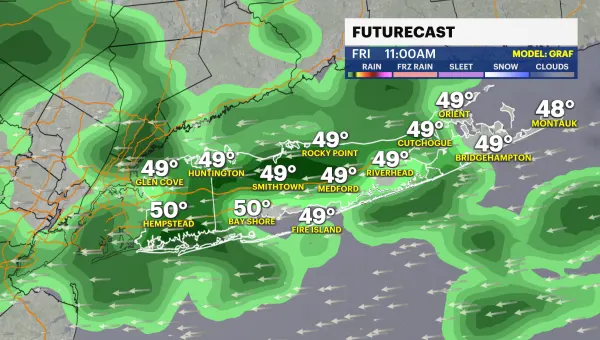 Clouds and showers through the day with highs in the 50s