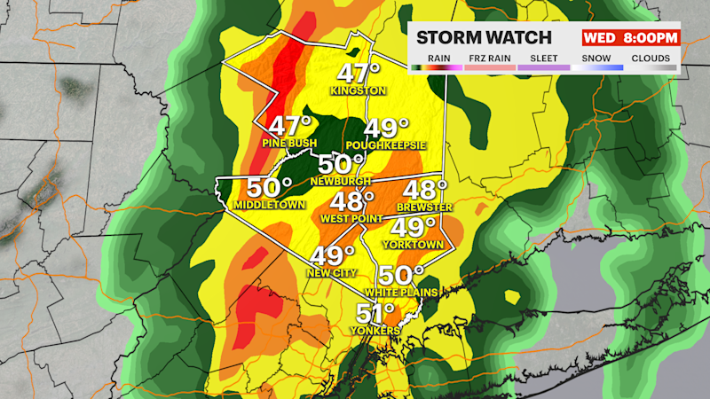 Story image: STORM WATCH: Rain, wind and thunderstorms to hit the Hudson Valley Wednesday after a cold start to the week