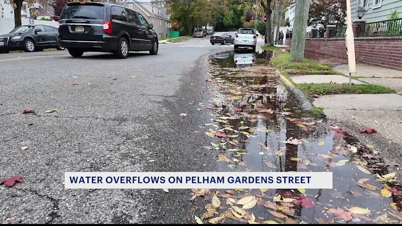 Story image: Water overflow takes over Pelham Gardens street