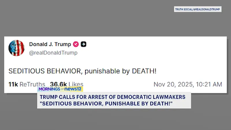 Story image: Trump demands arrest of 6 Democratic lawmakers, calling video "seditious;" Murphy calls it reckless