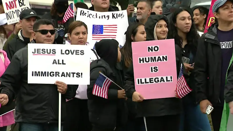 Story image: Anti-ICE protesters march through Huntington Station