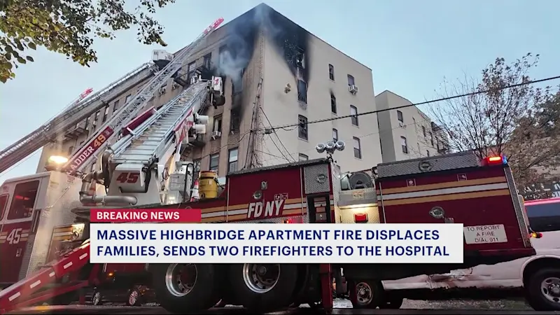 Story image: 2 firefighters hurt while battling 2-alarm fire in Highbridge