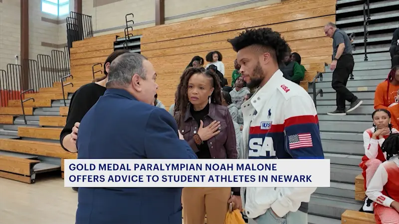 Story image: Jersey Proud: Paralympic gold medalist Noah Malone meets with student athletes in Newark