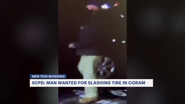 Man wanted for slashing tire in Coram 