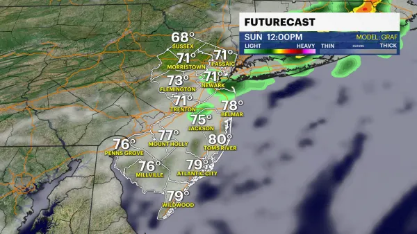 Warm, breezy conditions with a mix of sunshine and clouds in New Jersey