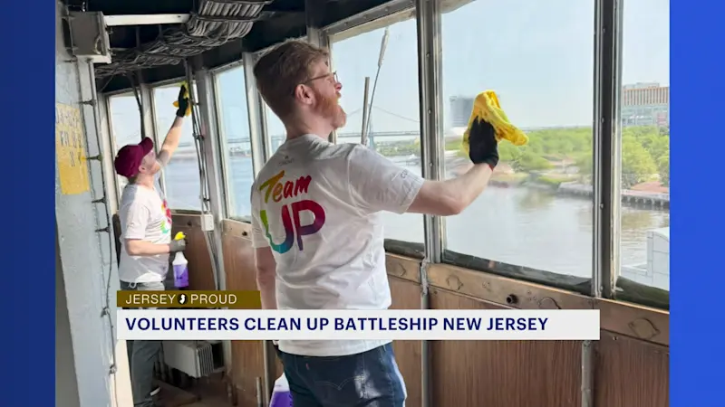 Story image: Jersey Proud: Volunteers help clean Battleship New Jersey