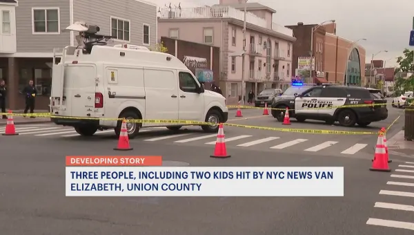 Officials: 3 pedestrians, including 2 children, struck by NYC-based news van in Elizabeth