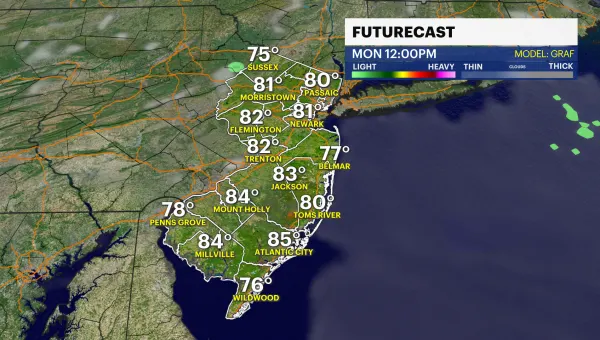 Summer feeling today in New Jersey with highs near 80; pop-up showers arrive tonight