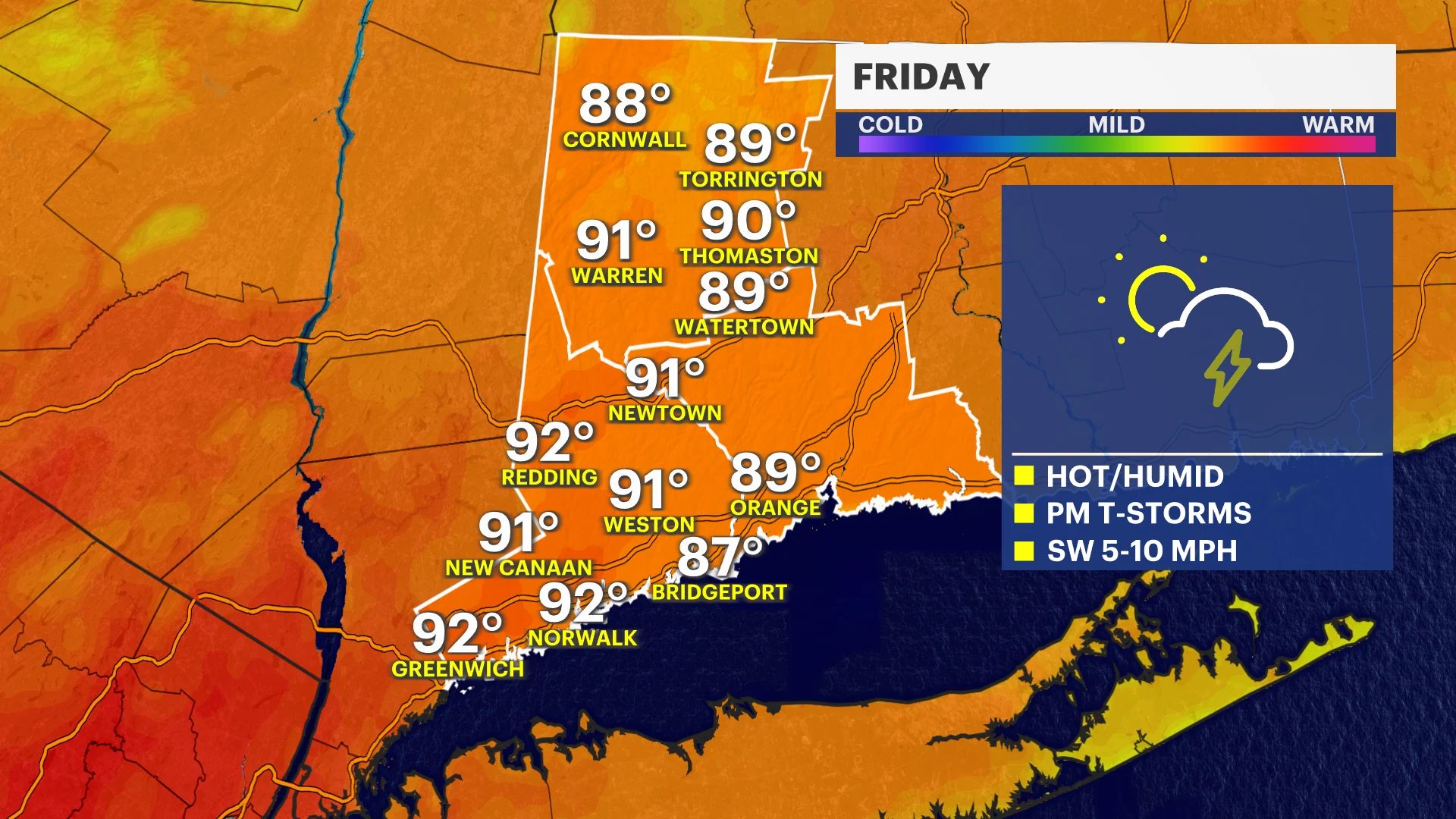 HEAT ALERT: High temperatures and humidity continue; risk of thunderstorms Friday afternoon 