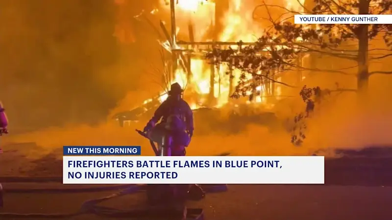 Story image: Firefighters battle flames in Blue Point, no injuries reported