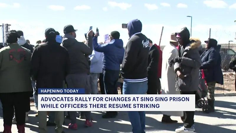 Story image: Correctional officers resume picket while prison reform advocates protest at Sing Sing