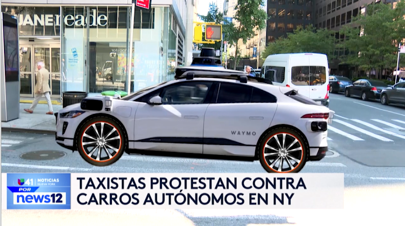 Story image: Univision 41 News Brief: Taxistas protestan contra carros autonomos en NY
