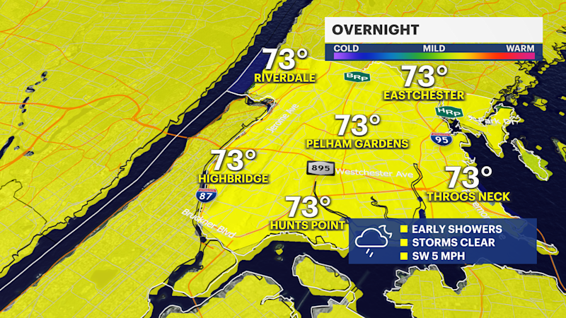 Story image: STORM WATCH: Showers, flood chances continue overnight into Thursday in the Bronx