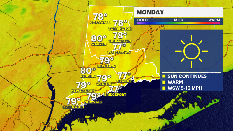 Story image: Clear and warm Monday in Connecticut during another dry week