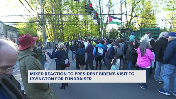 Pro-Palestinian demonstrators rally in Irvington during President Biden's visits to Westchester