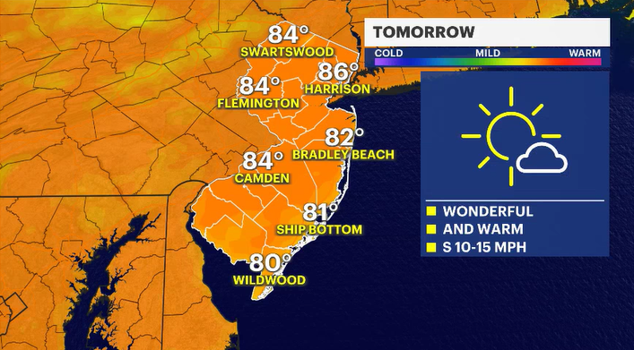 Story image: Sunny and partly cloudy skies on warm Saturday in New Jersey