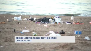 Coney Island beach left covered in trash overnight amid hot weather