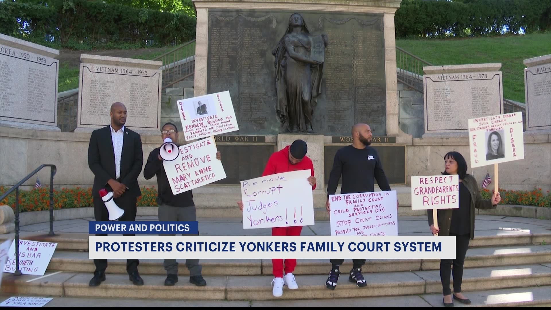 Protesters demand changes to NY family court system at Yonkers City Hall Protesters demand changes to NY family court system at Yonkers City Hall