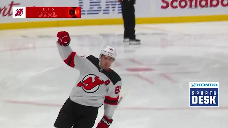 Story image: Jack Hughes' hat trick lifts Devils over Maple Leafs 5-2
