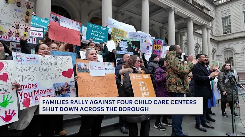 Story image: Families rally against planned closures of Brooklyn child care centers