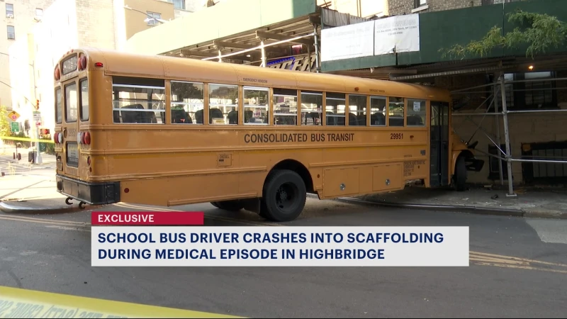 Story image: FDNY: School bus crashes into scaffolding in the Bronx