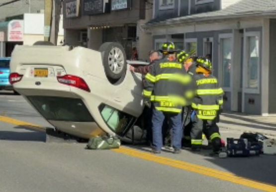 Story image: Car flips on Commerce Street in Thornwood, driver suffers minor injuries